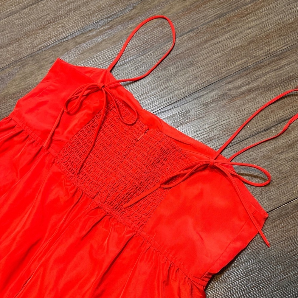 Free Assembly Red Dress Spaghetti Strap Smocked Bodice Tiered Midi M - Picture 8 of 17